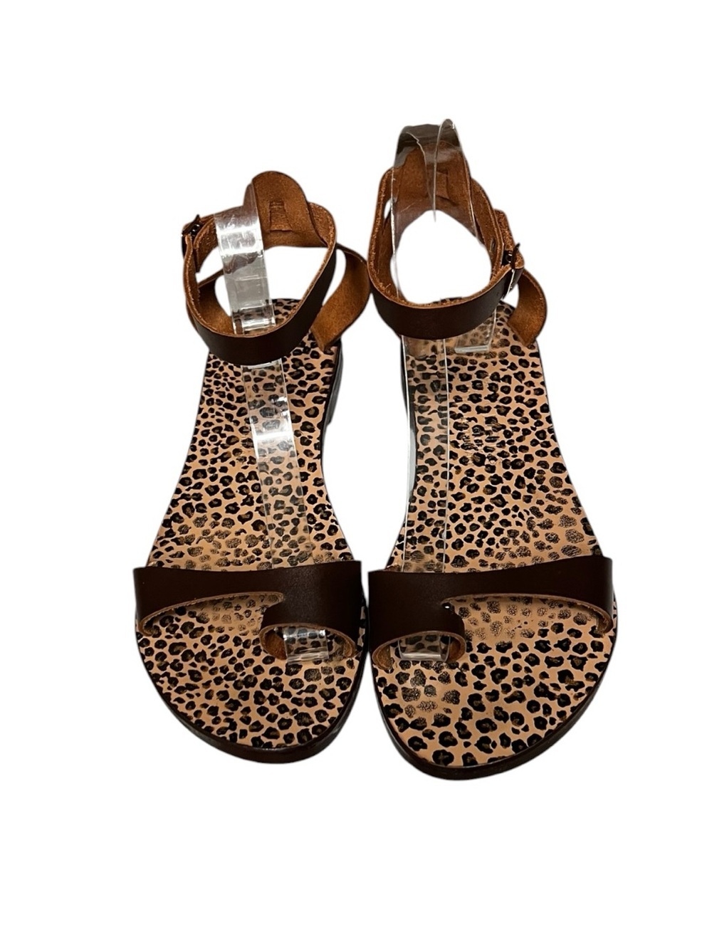 🌻Kionas Cleopatra Flat Sandals Leather Leopard Print Insole Slides Size 40 = 9
